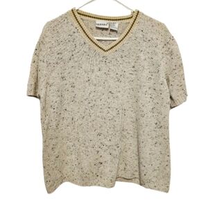 Fashion Bug Vintage Beige Speckled V-Neck Sweater w/ Silk Women's Size 18/20
